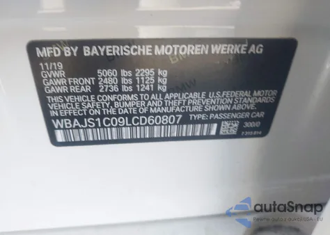 2020 BMW 540I from USA, damaged, VIN WBAJS1C09LCD60807